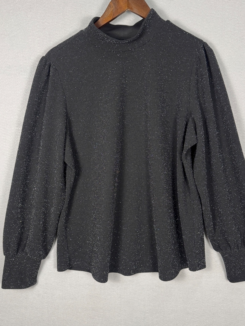 Maurices Womens 0X Black Sparkle Mock Neck Blouse Metallic